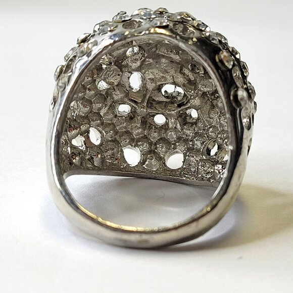 Large Silver Dome Cocktail Fashion Ring Size 5.5 - Picture 10 of 11